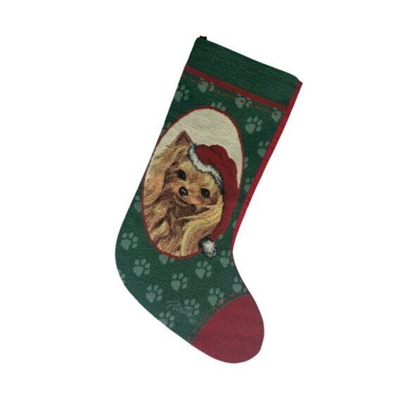 Yorkie Yorkshire Terrier Tapestry Christmas Stocking By Artist Linda Picken 19" - Picture 1 of 8